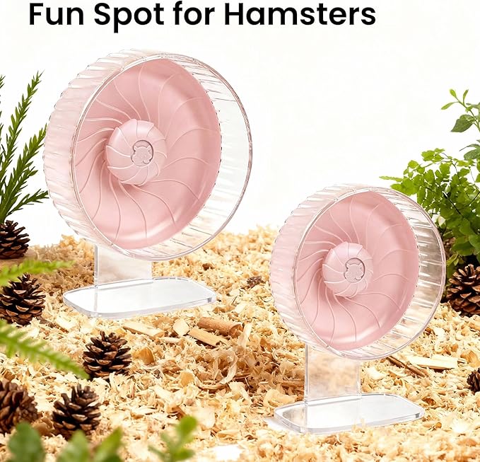 Silent Hamster Wheel, 10in Hamster Wheel with Adjustable Stand, Double-Bearing Quiet Spinner for Syrian Hamsters, Hedgehogs, Mice & Small Pets, Pink