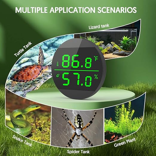 QZQ Reptile Thermometer and Humidity Gauge, Digital Display, 2-Pack Black | LED Thermometer Hydrometer, Reptile Tank Accessories for Bearded Dragon, Crested Gecko, Snake, Lizard, USB Power Supply