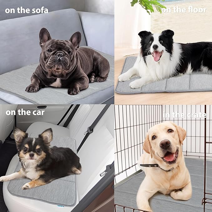 Cooling Dog Mat Q-Max>0.5 - Rapid Cooling Tech, Thin Breathable Crate Pad, Portable Washable Summer Mat, Chill Soothing Fabric - 41"x27" Extra Large Dog, Grey