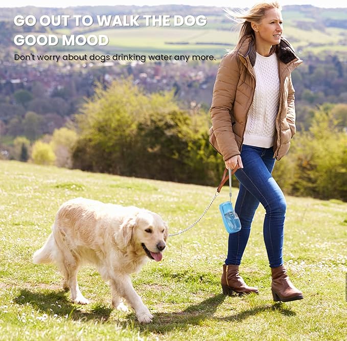 Portable Dog Water Bottle, Foldable Dog Water Bottle Leak Proof Dispenser for Puppy Small Medium Large Dogs, Pet Drink Cup for Walking Hiking Traveling(SkyBlue,12oz)