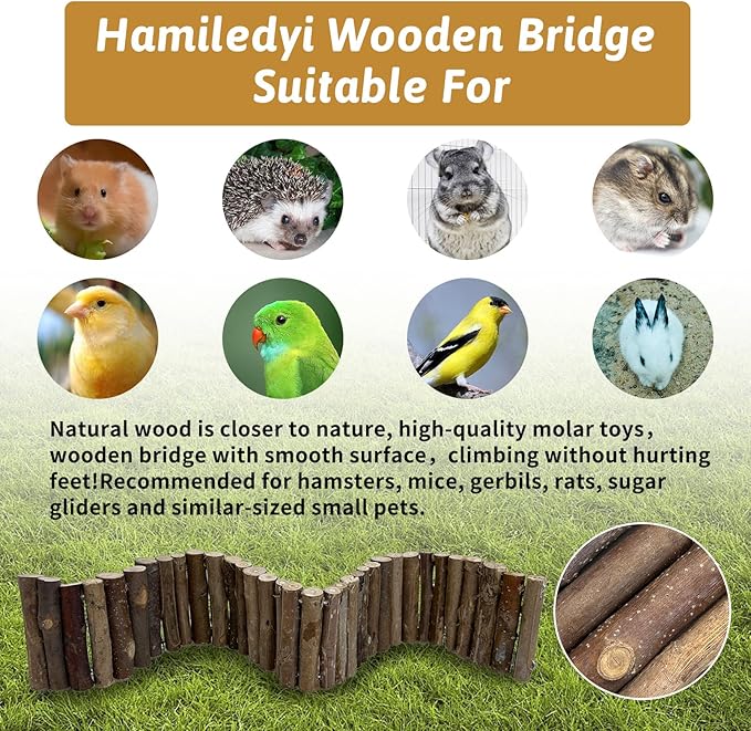 Hamiledyi 2PCS Natural Wood Hamster Climbing Ladder & Hideout Toy - Multi-Size Small Animal Cage Accessories for Syrian Hamsters, Mice, Gerbils, Sugar Gliders (21.7x3.5 Inch)