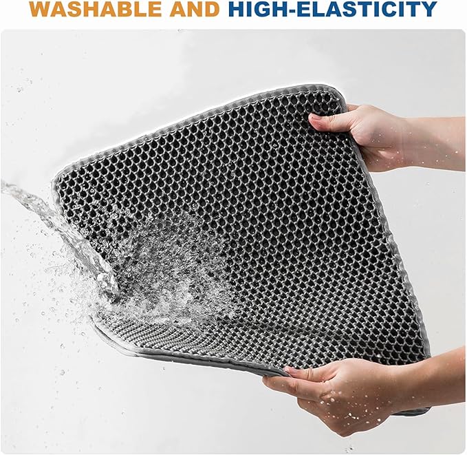 Cat Litter Mat, Large Kitty Litter Box Trapping Mat, 24x16'' Honeycomb Double Layer Urine & Waterproof, Washable Easy Clean, Litter Mats for Floor Less Waste, Anti-Slip