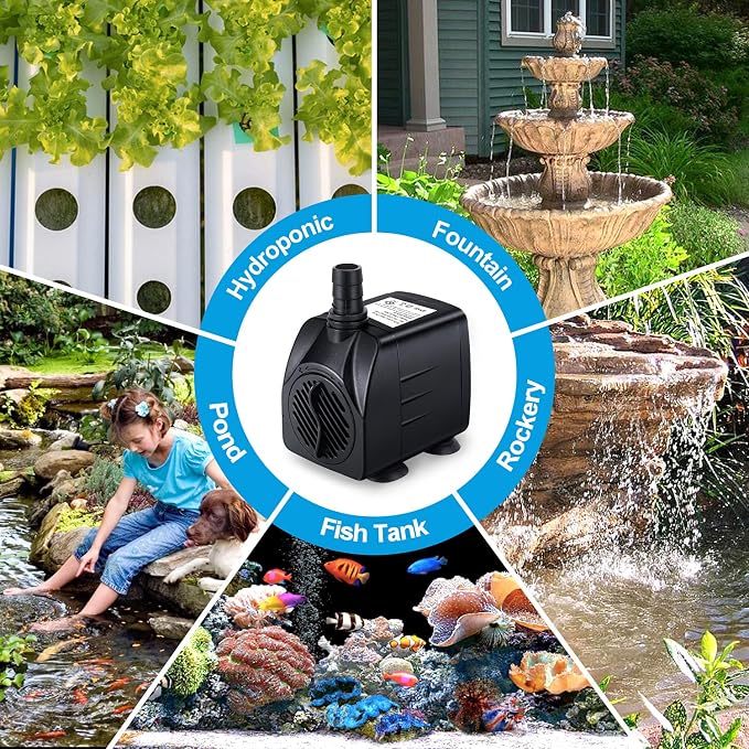 CWKJ Fountain Pump, 2 Packs 160GPH(10W 600L/H) Submersible Water Pump, Durable Outdoor Fountain Water Pump with 7.2ft(2.2m)Power Cord, 3 Nozzles for Aquarium, Pond, Fish Tank, Water Fountain Pump