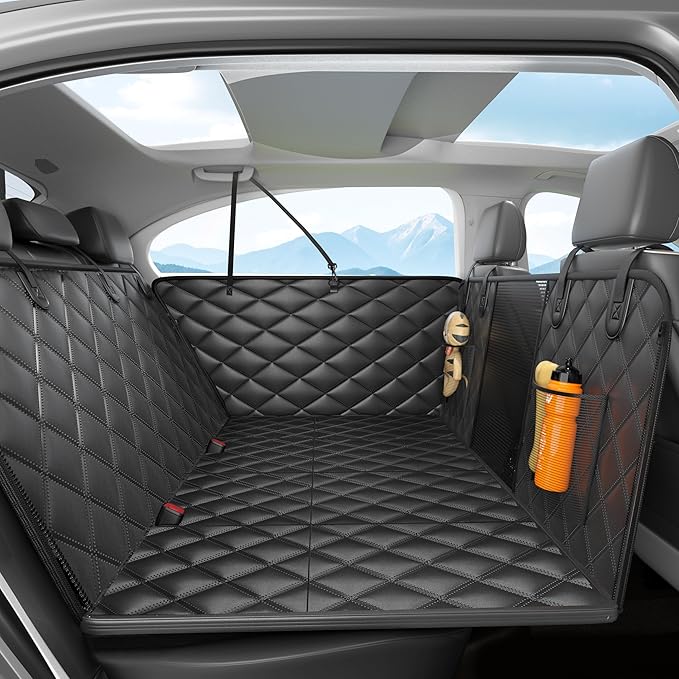 Dog Car Seat Cover for Back Seat, Hard Bottom Back Seat Extender for Dogs - Supports 400lbs,New Waterproof, Scratch Resistant, Anti Slip Portable Dog Hammock,Suitable for Cars, SUVs and Trucks