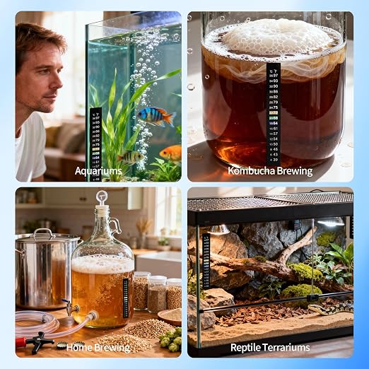 6 Pack Aquarium Thermometer Strips, 39-97℉ Fish Tank Thermometer Tape, Amphibian and Reptile Thermometer Stickers, Adhesive Brewing Thermometer Stickers for Kombucha, Wine & Beer
