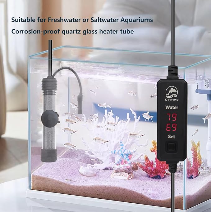 Small Aquarium Heater 100W Submersible Fish Tank Heater for 10-25 Gallons, Dual LED Display Temperature Controller, Suitable for Saltwater and Freshwater, Mini Water Heater for Betta/Turtle Tank