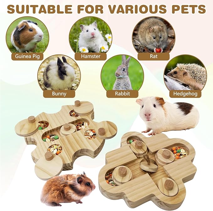 BNOSDM Hamster Foraging Toys Boredom Breaker Pet Rat Foraging Toys Bunny Puzzle Toys for Rabbits Interactive Bunny Toys Wooden Hamster Enrichment Toys for Guinea Pig Chinchillas Small Rodents,6-Hole