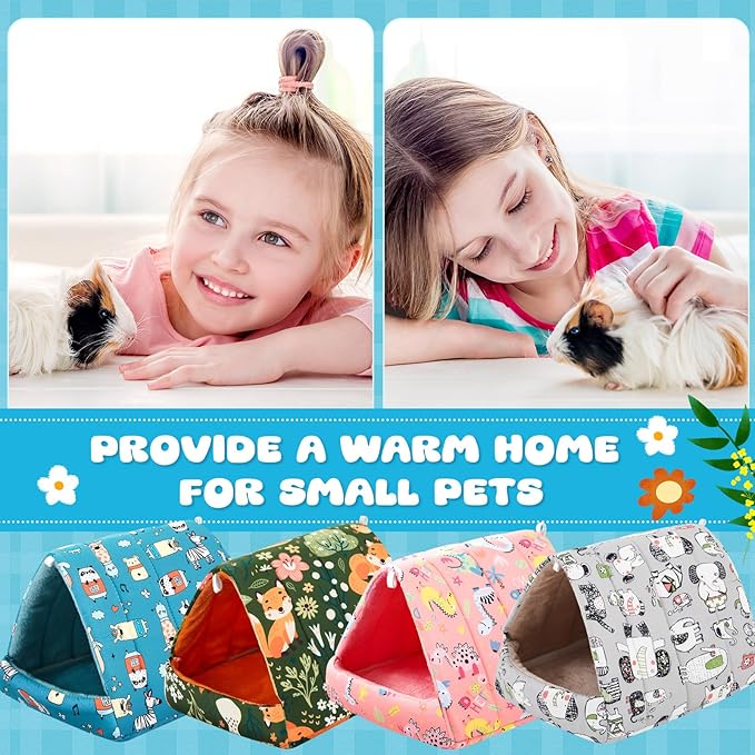 Cinnvoice 4 Pcs Guinea Pig Hideout, Guinea Pig Bed Tunnel, Rabbit Washable Small House Cage Accessories for Bunny Hedgehog Mouse Chinchillas Hamsters Ferrets Bearded Dragons Rats(Wonder Tale,9.8 in)