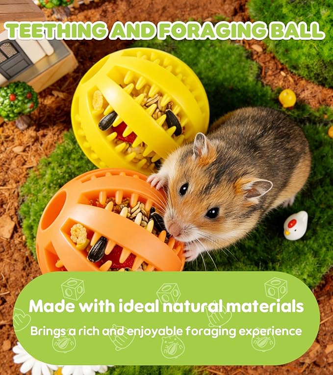 Natural Hamster Chew Toys,Hamster Foraging Ball Educational Toy,Slow Feeder Rat Enrichment Toy for Dwarf Hamsters,Syrian Hamsters,Guinea Pigs,Hamster Ball(2PCS)