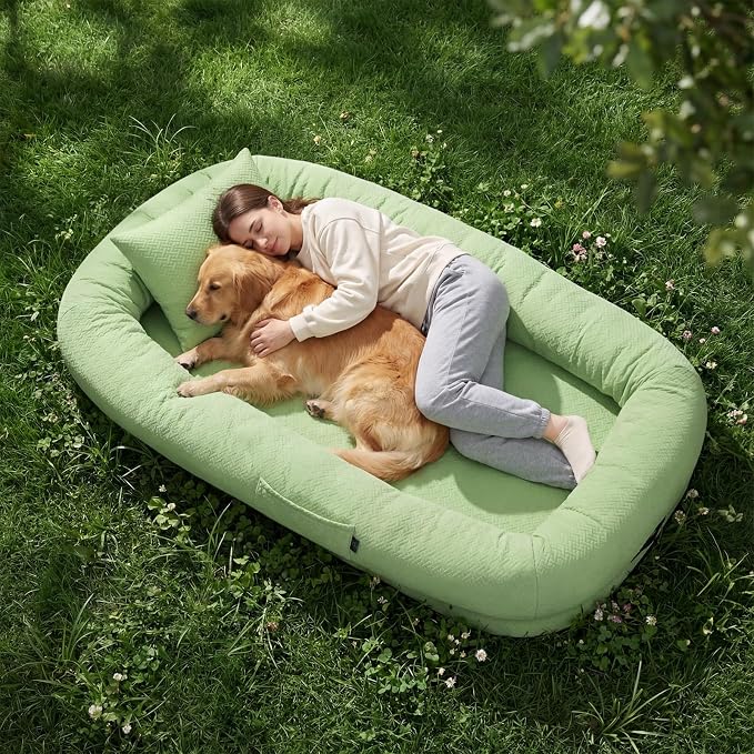 WROS Cooling Human Dog Bed for Summer, Breathable Washable Floor Lounger for People & Pets, 72"x41"x12", Pale Green, Pet Bed for Hot Weather Relaxing