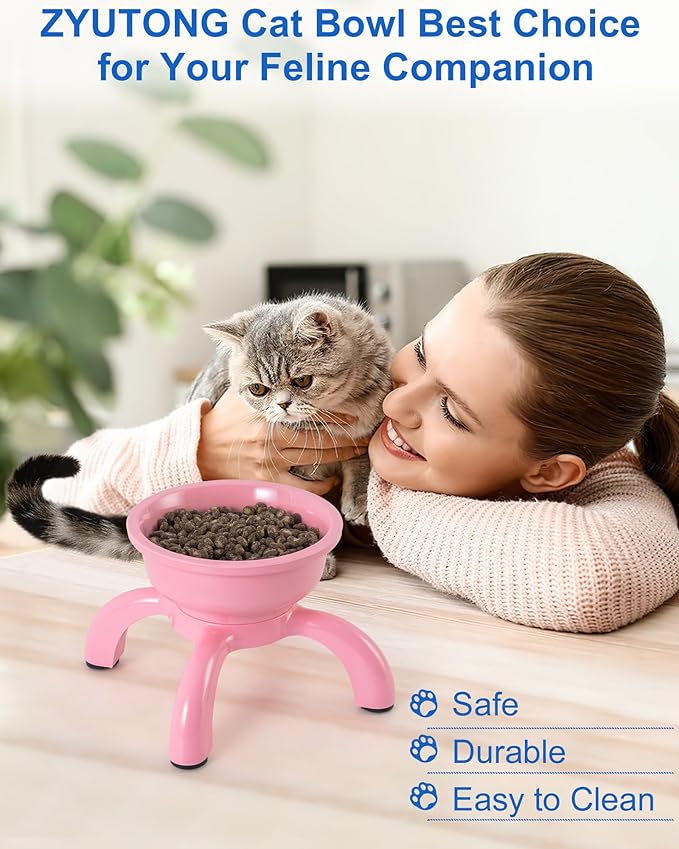 Raised Cat Bowls for Indoor Cats - Whisker Friendly Cat Food Bowl, 5.1" Wide Melamine Stand Elevated Cats Feeding Bowl, Detachable Raise Kittens Bowls, Non-Toxic, Dishwasher Safe