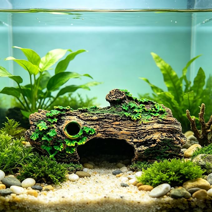 Aquarium Décor Artificial Driftwood House Fish Tank Ornamnt Cave | Bettas House ,Resin Hollow Tree Trunk Décor,Reptile Terrarium Decor,Fish Shrimp Goldfish Reptile Hide Cave for Play & Res