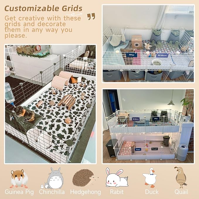 Guinea Pig Cages with Corrugated Liner 10ft CNC Small Animal Playpen Indoor Bunny Rabbit Cage Large Critter Habitat Hedgehog Pet Hutch 55x28x14inch