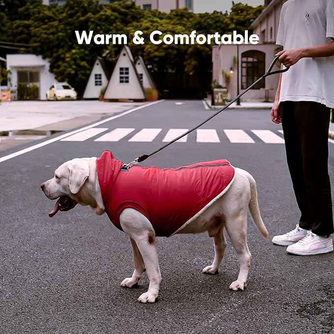 Vecomfy Fleece Lining Dog Hoodie with Harness Built in,Extra Warm Small Dog Jacket in Winter Puppy Coats with Hooded,Red M