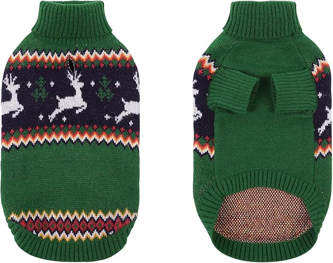 Queenmore Dog Christmas Sweater,Turtleneck Knitted Pullover Xmas Pet Clothes Sweatshirt,Christmas Outfit, Warm Dog Sweaters for Small Dogs Boy Girl,XmasDeer,M