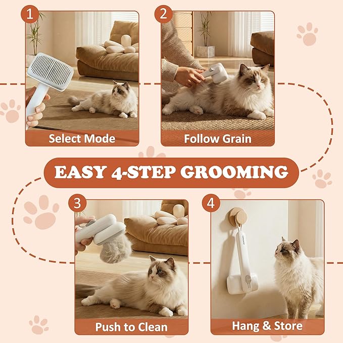 Self Cleaning Slicker Brush - Skin Friendly Pet Shedding Brush for Cats, Puppies, Long & Short Hair, Painless Deshedding & Massaging Tool(White)