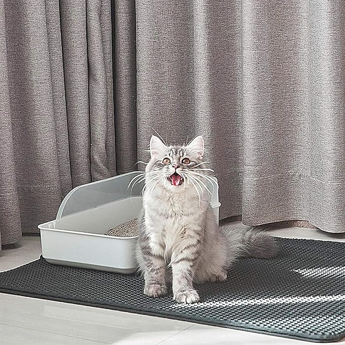 Cat Litter Mat-30"X24" Large Litter Box Mat for Kitty, EVA Honeycomb Double Layer Design, Urine & Waterproof with Unique Handle, Less Waste, Easier To Clean,Non Slip, Gray