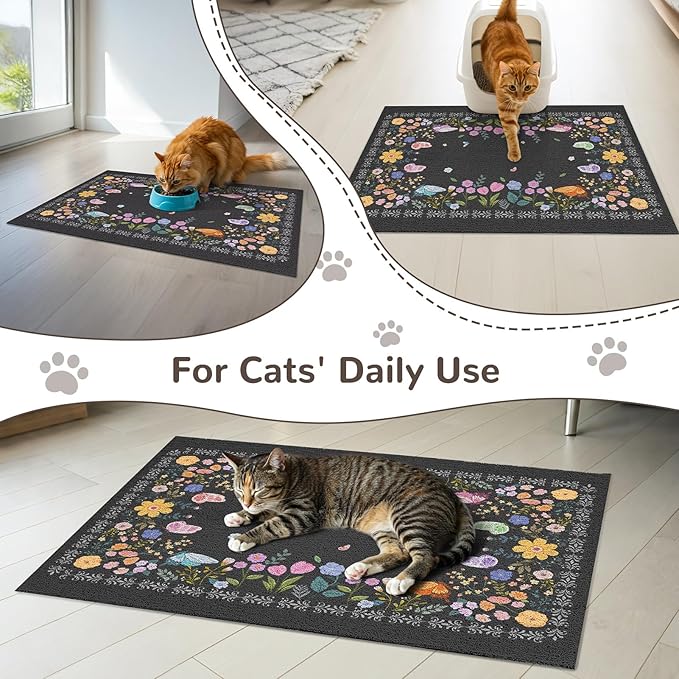 Unicorn Catcher 33x22 inches Cat Litter Mat Non-Slip Bottom Litter Box Mat Urine-Proof Soft Litter Mat for Cats Waterproof Pads Protects Floors Cat Mat for Litter Box Pet Supplies