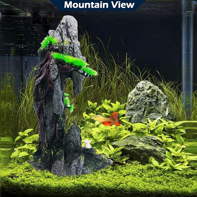 Tall Aquarium Mountain View Stone Decorations Aquarium Rock Cave | Landscape Artificial Mountain View Ornament Fish Tank Hideouts for Betta Hiding Aquarium Plants Supply