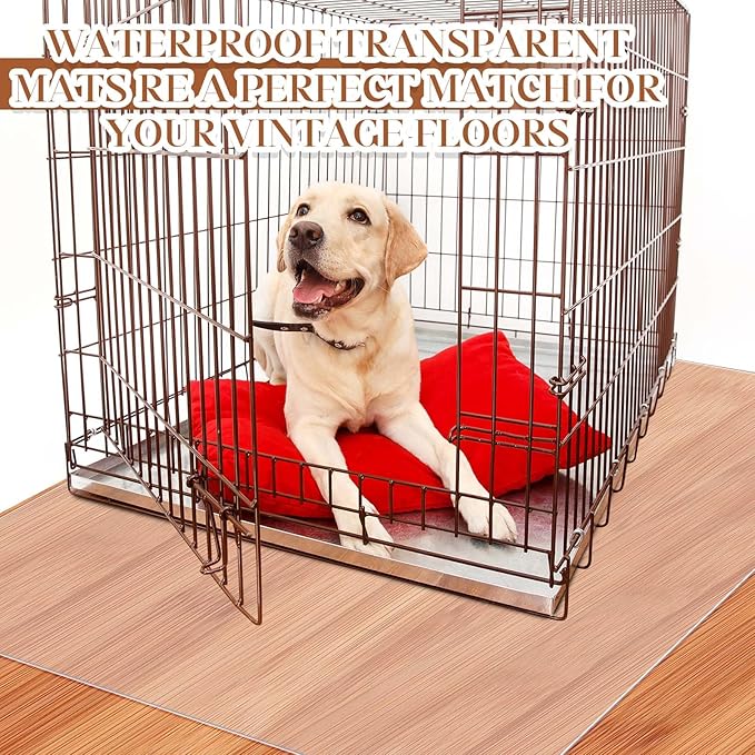 Cinnvoice Under Dog Crate Mat PVC Under Cage Mat Pet Floor Protector 48 x 48 Inch Waterproof Bird Cage Liner Washable Dog Kennel Puppy Pee Training Water Resistant Pad to Protect Floors, Clear