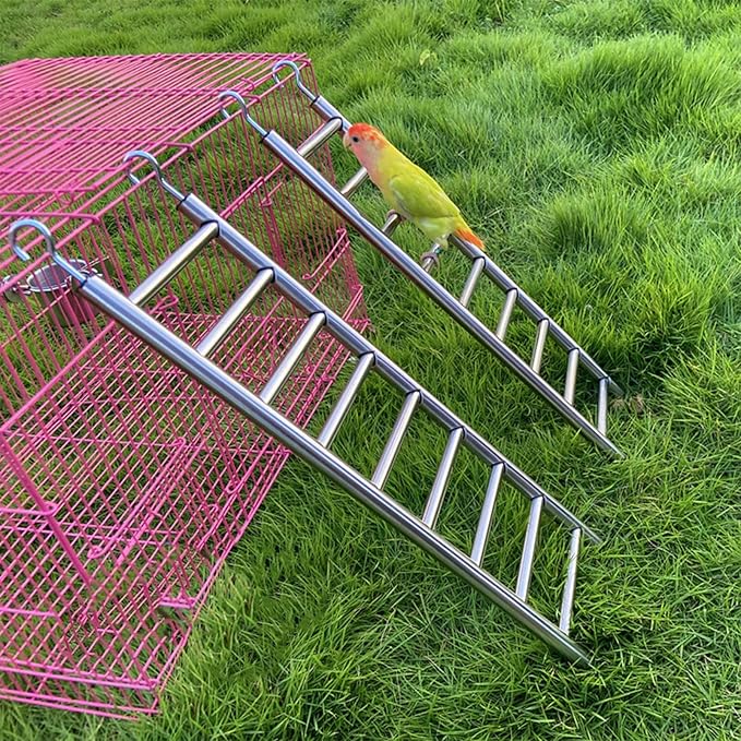 2Pack Stainless Steel Bird Ladders 9-Step Parrot Ladder Hanging Bird Cage Climbing Toys with Hooks Birds Exercise Toy for Parakeets, Parrots, Cockatoo,Rust-Resistant and Easy to Clean