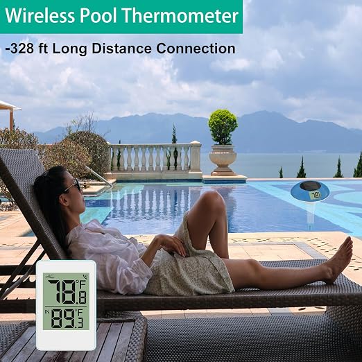 Wireless Pool Thermometer, Digital Pool Thermometer Floating Easy Read–IPX8 Waterproof Solar Temperature Gauge for Pool, Aquarium, Pond,