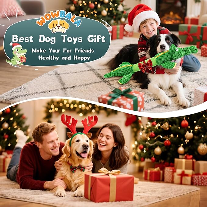 WOWBALA Interactive Squeaky Dog Chew Toy, Ideal Dog Toys for Small, Medium & Large Dogs, and Tug of War Lovers - Stuffed Plush Crocodile -Shaped Pet Toys