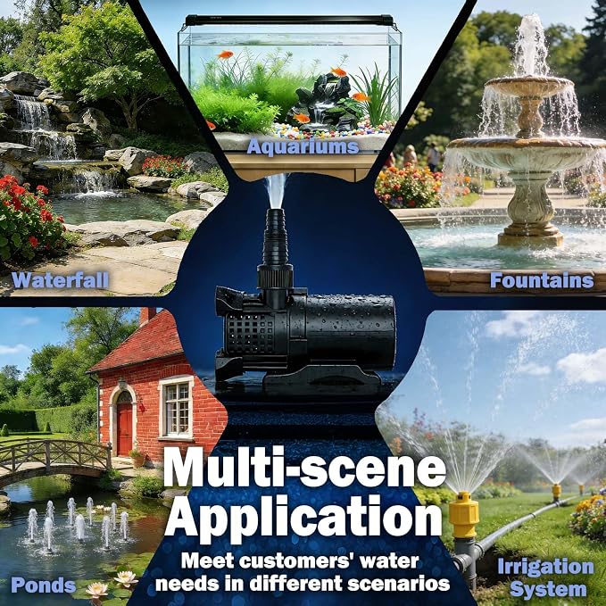 Pond Pump Set, 850GPH Adjustable Submersible Pump for Fountains & Waterfalls, 46W Motor, 2 Install Options, 20.3ft Cord for Pond, Aquarium, Agri Irrigation, Small Circulation System