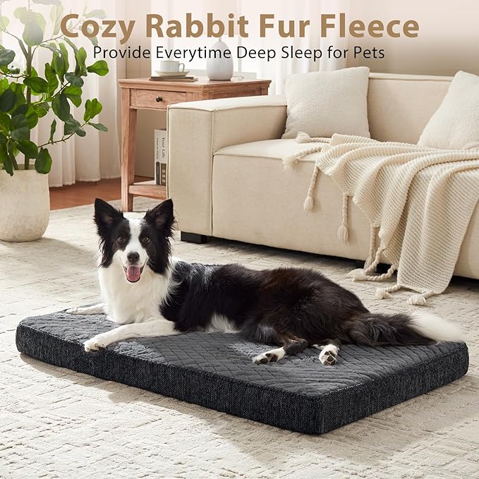 JOEJOY Orthopedic Dog Bed for Extra Large Dogs, Washable Dog Crate Bed Large Sized with Removable Cover, Egg Memory Foam Big Pet Beds, Grey, 47"x29"