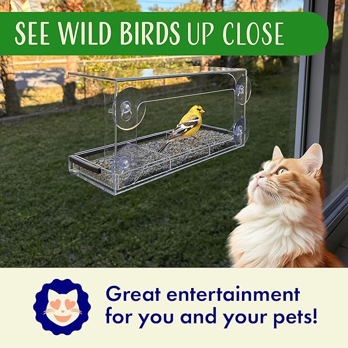 Clear Window Bird Feeder - Sturdy & Easy to Install with Strong Suction Cups-Detachable Design for Effortless Cleaning-Perfect Wildlife Watching by Cats, Kids & Elderly-Window Bird Feeders for Outside