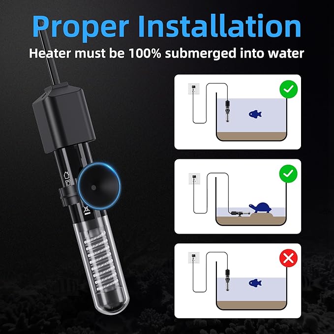50W Aquarium Heater, Small Submersible Fish Tank Heater with Mini Aquarium Thermometer, for Betta Turtle Saltwater Freshwater 5-10 Gallon Tanks