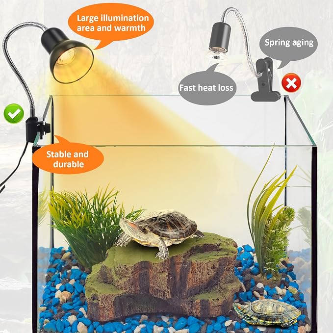 3 Set Reptile Heat Lamp UVB UVA 50W, 360° Clip for Turtle Aquarium | Adjustable Gooseneck Basking Light with Full Spectrum Bulb, Swivel Clip Mount, Ideal for Snake Amphibian Terrarium Heat