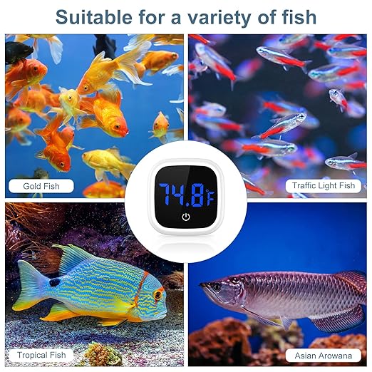 Upgraded Aquarium Thermometer, 2 Pack Digital Fish Tank Thermometer, Large LED HD Display ±0.1°F, Fahrenheit Tank Temperature Measurement for Fish, Axolotl, Turtle