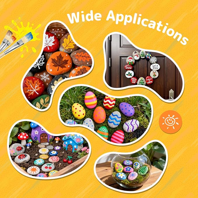 Simetufy 2"-3" 15 Pcs River Rocks for Painting Flat Smooth for Crafts | Natural Stones for DIY, Kindness Rocks Garden Decoration