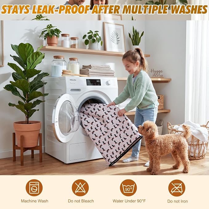 Washable Pee Pads for Dogs,2 Pack Reusable Puppy Training Pads-Funny Dachshund Print,Odor Resistant Super Absorbent,for Crate,Playpen,Floor,Whelping & Housebreaking