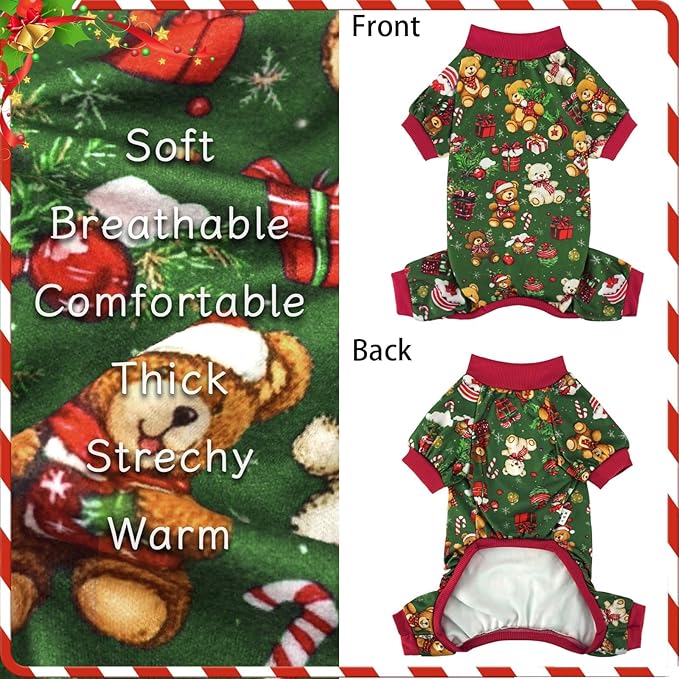 Xpudac 4 Pack Dog Christmas Pajamas Reindeer Puppy Clothes Cute Santa Claus Dog Pajamas Costumes Outfit Red Green, 4XL