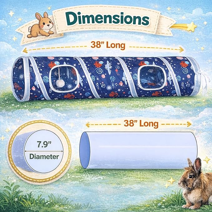 HERCOCCI Bunny Tunnel, Collapsible Rabbit Toys Hideout Tunnels & Tubes with Chew Toy Set for Guinea Pigs, Chinchillas, Ferrets and Small Pets
