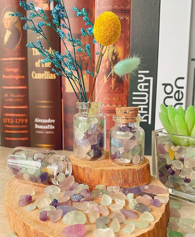 QINJIEJIE 2lbs Fluorite Crystals Aquarium Gravel Stones Tumbled Rocks | Polished Colorful Crushed Reiki Healing Crystal Quartz Home Decor Betta Fish Tank Succulent Vase Filler Landscape Ornament
