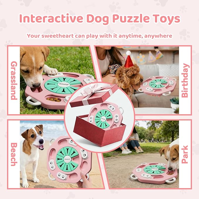 MateeyLife Interactive Dog Puzzle Toy for Smart Dogs, Mental Stimulation Dog Enrichment Toys, Treat Dispensing Dog Toys to Keep Them Busy for Small and Medium Dogs, IQ Training Puzzle Feeder (Pink)