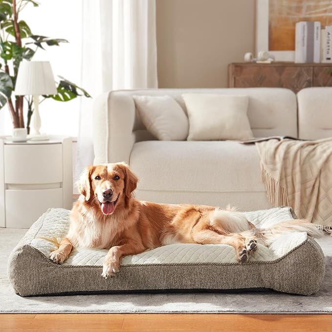 JOEJOY XL Orthopedic Dog Beds Large Sized Dog, Extra Thick Supportive Big Dogs Couch Bed with Sides, Ultra Soft Pet Bed Sofa for Large Dogs, Beige, 42inch