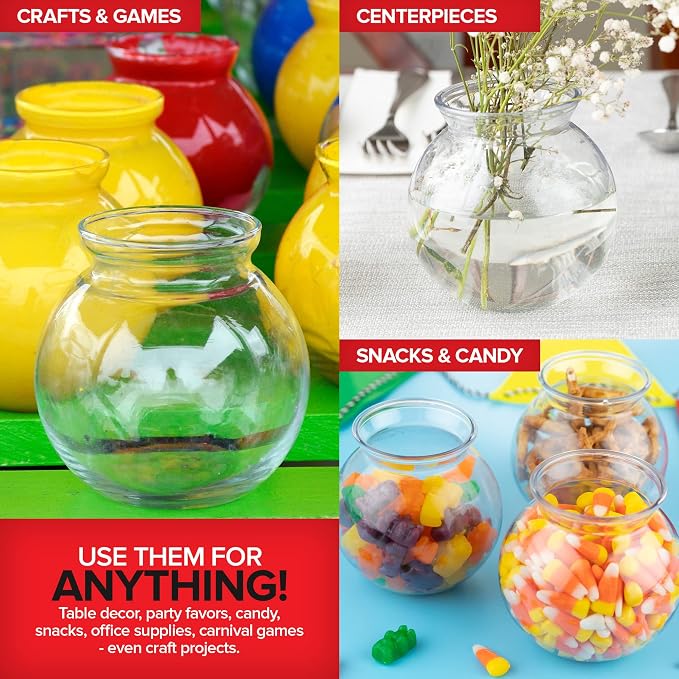 Small Round Plastic Fish Bowls for Parties (12 Pack) 16 oz Clear Mini Drink Bowl, Shatterproof Fishbowl Glasses for Drinks, Centerpieces, Decorations, Goldfish Pond Carnival Game, Centerpiece Vases