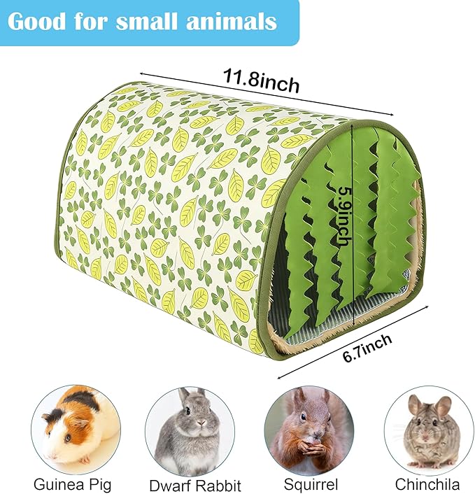 Guinea Pig Hideout Tunnel - Stable Washable Small Animal Tunnel Hide with Curtains,Guinea Pig Accessories for Hamster/Chinchilla/Dwarf Rabbit/Ferret (Green, Medium)