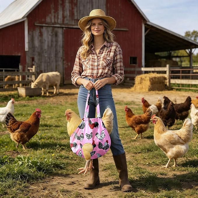 Chicken Carrier Sling Holder Bag with Handle, Driving Poultry Carriers Handbag for Farm Owners and Pet Lover Chicken Holder Poultry Travel (Pink)