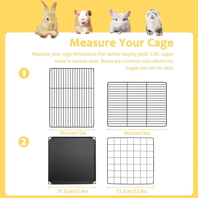 Guinea Pig Bedding, 2 Pack 59x31IN Fleece Cage Liner, Super Absorbent & Odor Control & Washable & Reusable Guinea Pig Liner for C&C 2X4 Cage, Pee Pad Mat for Small Animal, Rabbit, Bunny