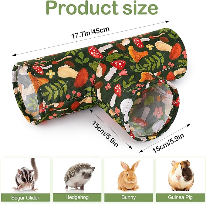 Bienbee Guinea Pig Tunnel, 3 Way Washable Guinea Pig Hideout,Foldable Rabbit Tunnel Guinea Pigs Toys for Bunny Hamster Chinchilla Ferret Rabbit Guinea Pigs Accessories Mushroom