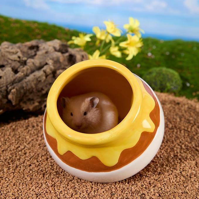 Hamster Sand Bath Container Small Animals Shower and Digging Bathroom Toilet, Ceramics Honey Pot Bathtub for Dwarf Hamster, Syrian Hamster, Gerbils, Hedgehogs, Mice, Rats, Lemming