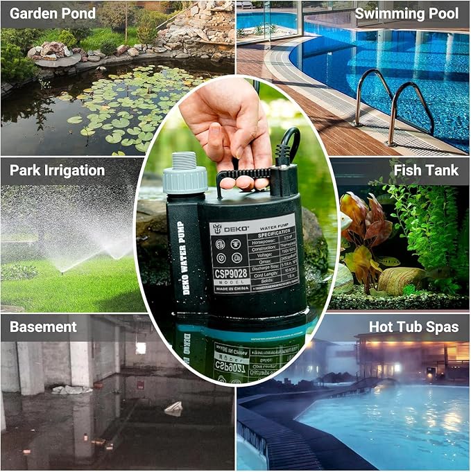 Submersible Utility Water Pump: 1/3HP 2450 GPH Sump Pump High-efficiency Motor Clean Water Removal Drain Pump for Swimming Pool Pond Garden Basement