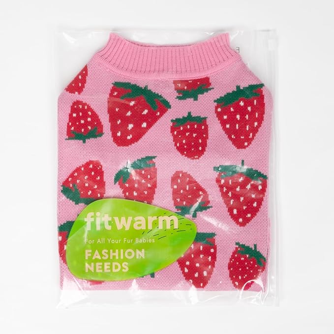 Fitwarm Adorable Strawberry Dog Sweater, Thermal Dog Winter Clothes for Small Dogs Girl, Pet Outfit, Pink, Red, White, Green, Large