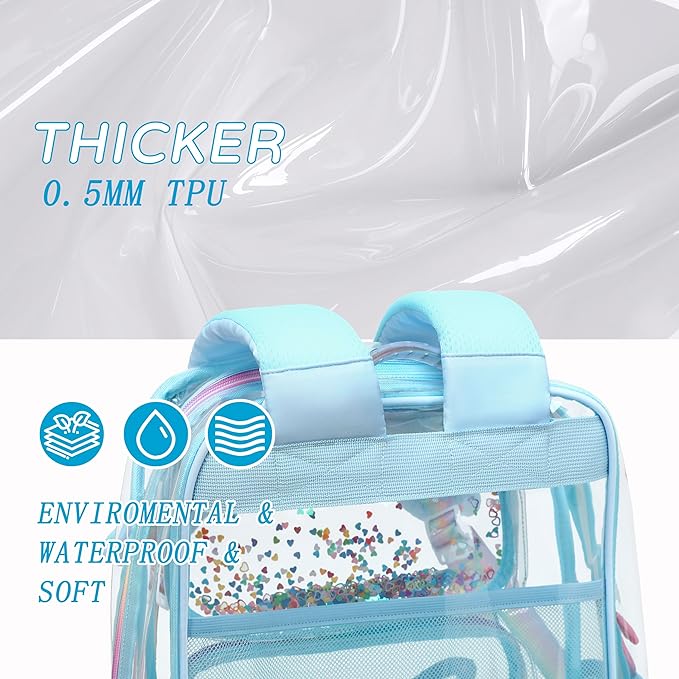 Clear Backpack for School,Large Bookbag Heavy Duty See Through Butterfly Backpacks for Girls Stadium Approved Daypack Transparent Shoulder Bags for Students,Teens,Women,Work,Travel,Concert Blue
