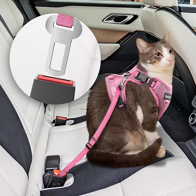 Cat Harness and Leash for Walking, The Upgrade Can be Adjusted in Four Directions and Breathable Cat Harness for Anti Escape that can be Fitted and Positioned, Reflective Strips Harness, Pink, L